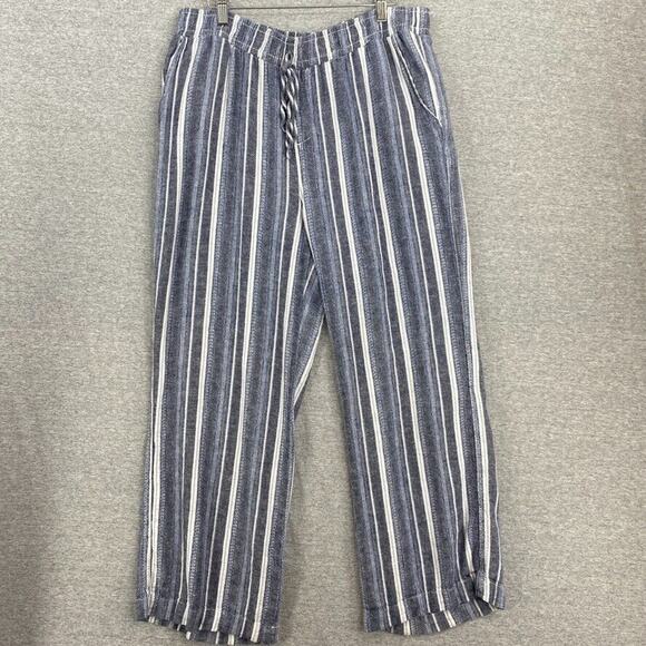 Briggs NY Pants Womens XL Blue White Striped Linen Drawstring Pockets - Picture 1 of 13
